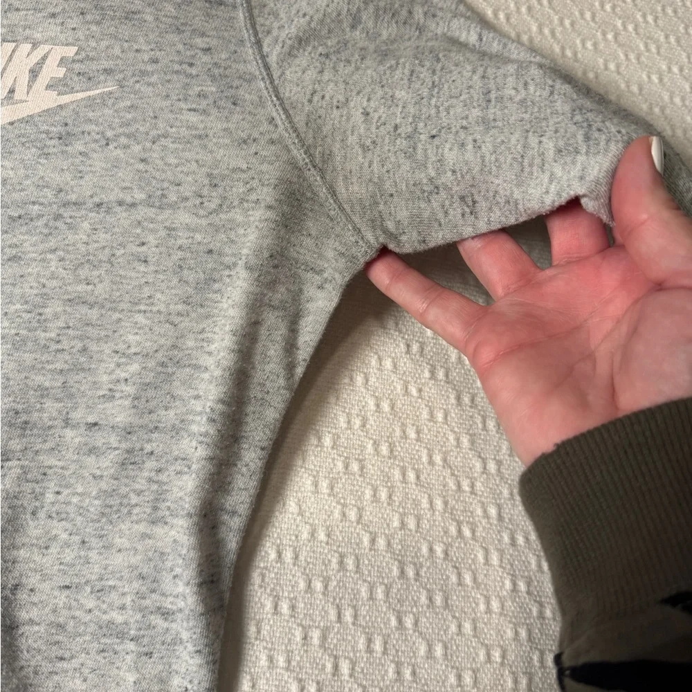 Nike Light Gray Zip Hoodie Sweatshirt with White Logo Medium